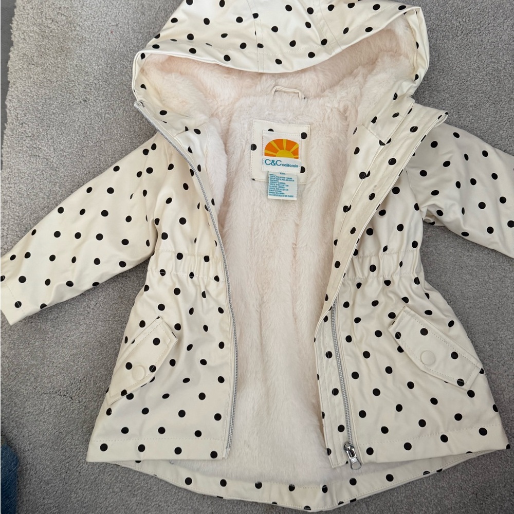 C&C California Cream and Black Polka Dot Hooded Kids Raincoat